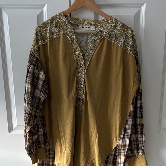 Three Bird Nest Tops - Three Bird Nest Mustard and Plaid Long Sleeve Top